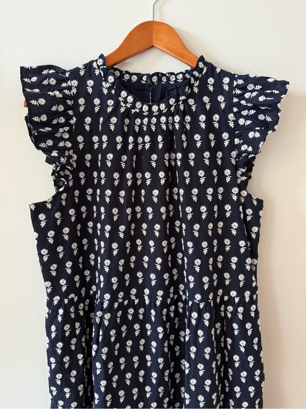 J. Crew Navy Blue Embroidered Tiered Floral Midi Dress - Picture 3 of 13